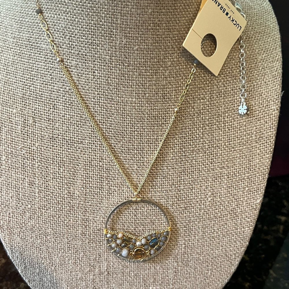 Lucky Brand Double Chain Sea Glass Pendant Necklace